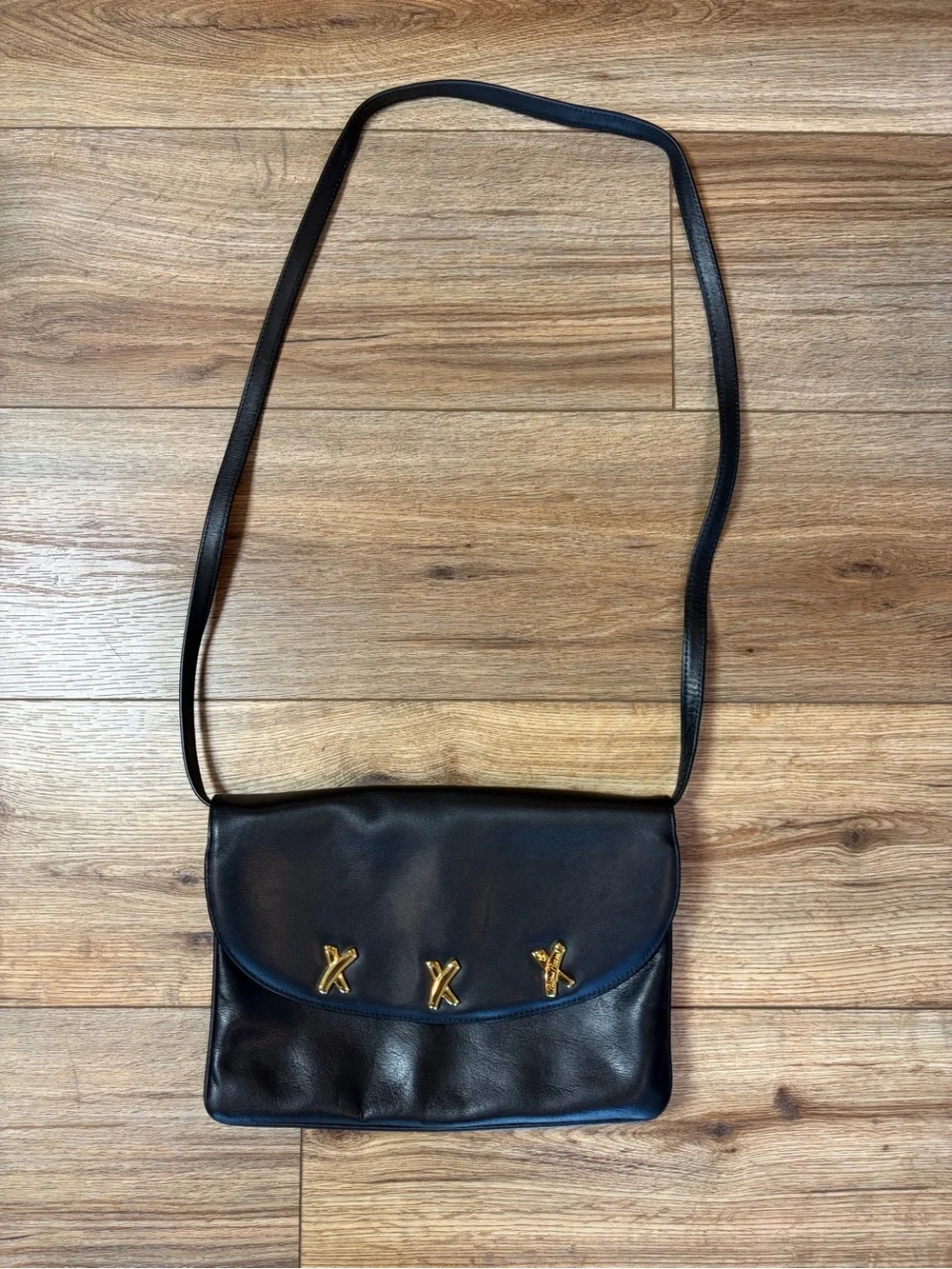 Vintage Paloma Picasso Black Leather Triple Gold 